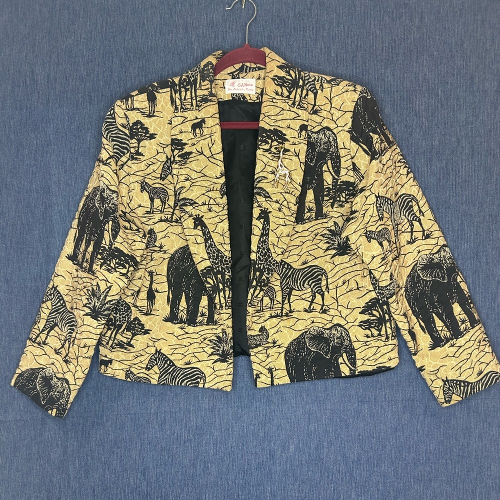 Vintage Safari Animal Print Cropped Jacket in tan and Black.